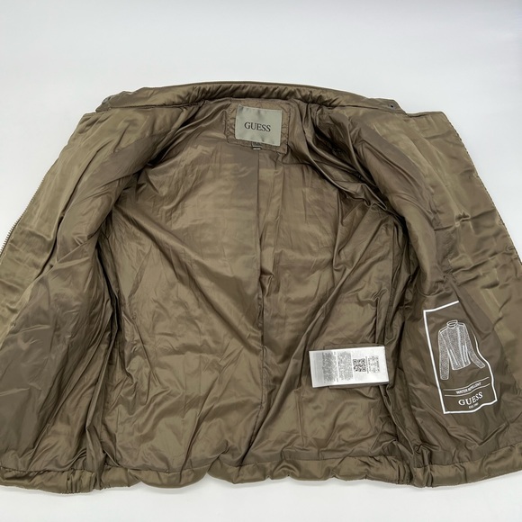 GUESS Quilted Metallic Satin Moto Jacket Desert Green Cropped XS - Picture 13 of 17